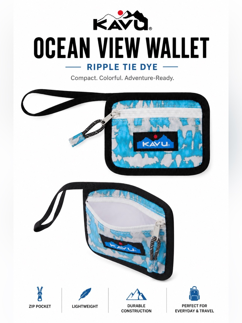 KAVU Ocean View Wallet Ripple Tie Dye NWT Trifold Zip Wallet